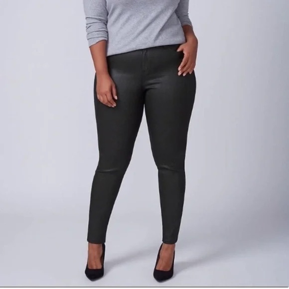 NWT Lane Bryant Coated Skinny Jeans, Black, Size 14